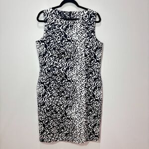 Talbots Animal Print Sheath Dress 14p Black White Cotton Career Bold Neutral